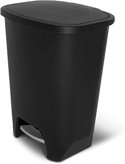 Glad 20 Gallon Step Trash Can with Clorox Odor Protection, Hands-Free Foot Pedal & Bag Rings - Matte Black Plastic Kitchen Bin