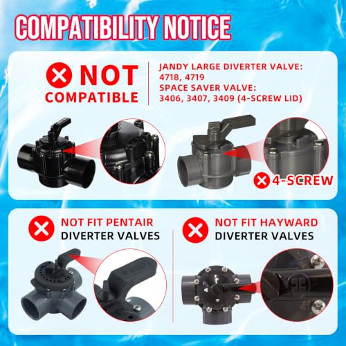 2-Port/3-Port Pool Valve Rebuild Compatible with Jandy 2-way/3-way 4717,4716,4715,1154,1157,2875,2876 Valve and Gray Includes Handle 7433,Diverter Valve 4720,Valve Cover 4606,R0547600 Screws (2 PACK) by Reltvo - Used condition - Image 2