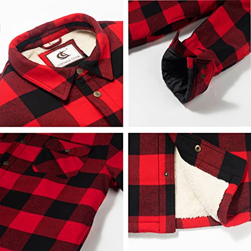 Image of COEVALS CLUB Men's Flannel Fleece Sherpa Quilted Lined Plaid Snap Work Shirt Jacket /Hooded