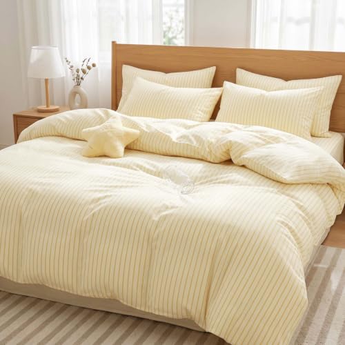 Image of Nayoroom Yellow Striped Duvet Cover Queen Yellow and White St ripe Bedding