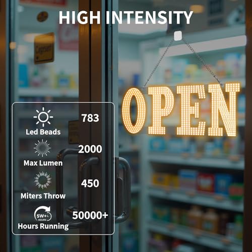 Image of 30 inchx10 inch Large LED Open Sign for Business - Unique Design super Bright Open Signs With chain - High Visibility for Stores, Bar, Hotel, Retail Shops,Window, Salon, Restaurant, Office (Warm White, 30*10inch)