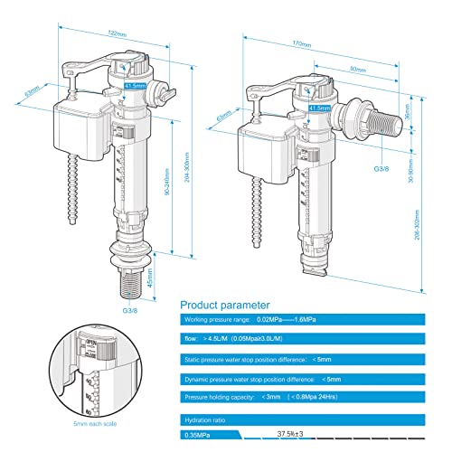 Ibergrif M20521 Toilet Cistern Bottom Side Fill Valve Adjustable Telescopic Urinal Flush Valves Parts M13-17 (3/8") Plastic & Brass Multi Color - Image 2