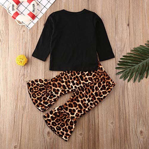 Newborn Infant Baby Girls Clothes Ruffle Long Sleeve Solid T-Shirt Tops+Cheetah Pants Autumn Clothes Outfits (Black 11, 0-6 Months)