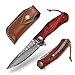 Goodchef Ręcznie wykonany scyzoryk D2 ze skórzaną kieszenią, nóż damasceński nóż do survivalu na kemping, palisandrowy nóż EDC z klipsem