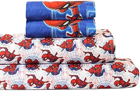 EXPRESSIONS by Marvel Spider-Man 4 Piece Full Sheet Set, Includes Flat Sheet, Fitted Sheet and 2 Pillowcases (Official Marvel Product)