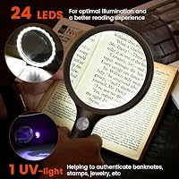 Leselupe mit Licht und 24 LEDs, 5-Fach Vergrößerung Handlupe mit Großer Linse & UV-Licht, Leichtgewicht Lupe für Senioren, Münzensammler, Juweliere, Kinder und Hobbys – Ansicht 3