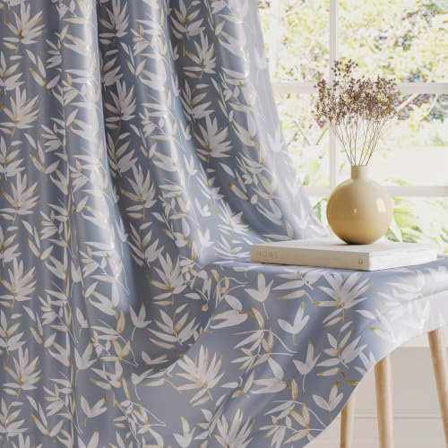 Image of HOKIPO Luxe Foliage Foil Printed Curtains 7 Feet Long Set of 2, Steel Grey