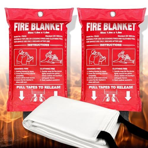 Andyssey Feuerlöschdecke 100x100 cm Löschdecke DIN EN 1869:2019 Brandschutzdecke, 2 Stück