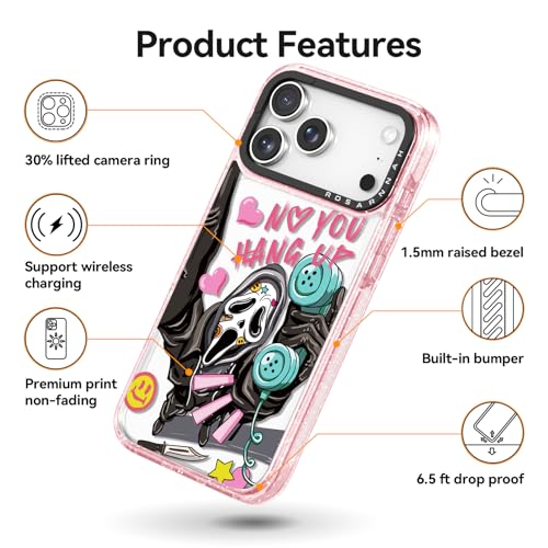 Rosarnnah for iPhone 17 Pro Max Case Aesthetic Pink, Skeleton by Rosarnnah - Used condition - Image 4