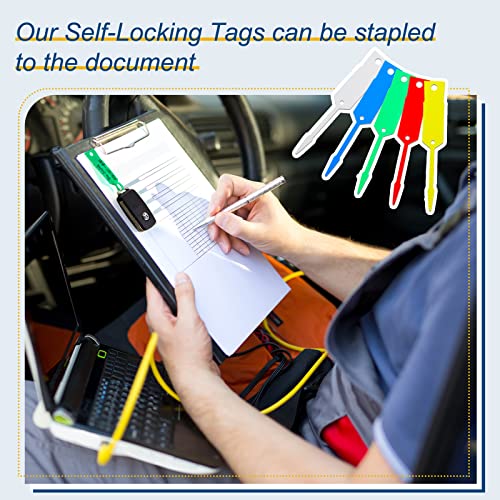 Image of Lewtemi 1000 Pcs Self Lock Arrow ID Key Tags, 4 1 /2 inch x 3 /4 inch Blank Vinyl Key Ring Repair Labels, Tear Resistant Writable Car Parts Tags for Office Automotive Dealership Shop Supplies(Mixed Colors)