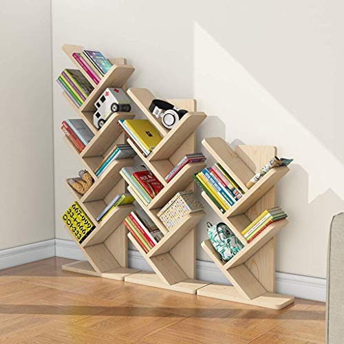 Aerveal Bookcase With Cabinet Tree Bookshelf 11-Tier Floor Standing Bookcase Natural Pine Wooden Shees Compact Storage Organizer, For Cd Books In Living Room Home Office Multifunctional Display Shelf #TOP3