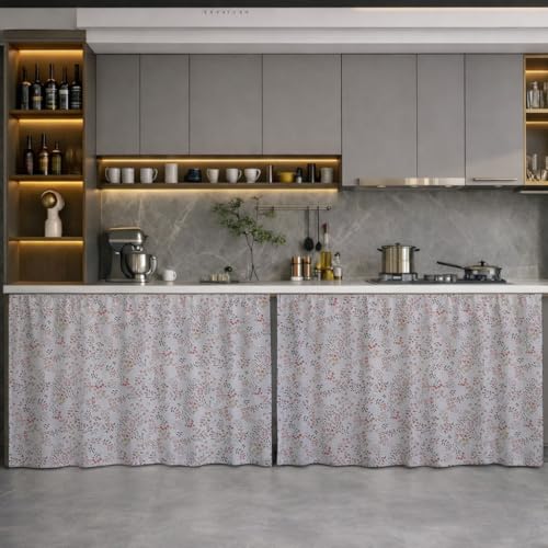 Image of LINENWALAS Under Sink Curtain for Kitchen - Pack of 2 | 106x91 cm Cotton Under-Sink Cover | Washable Storage-Hiding Curtain with Rod Pocket | Kitchen & Bathroom Cabinet Cover (Blush Meadow)