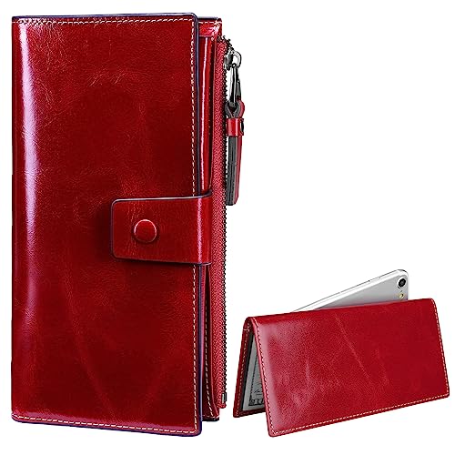 Itslife Women's Wallet Leather Rfid Blocking Large Capacity Genuine Clutch Checkbook Wallet Card Holder (Scarletred) #TOP4