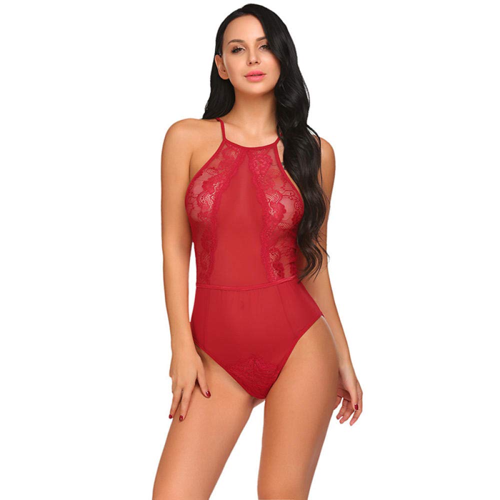 Chemises De Nuit Femme Couple De Lingerie Femmes Lingerie Sexy Taille Plus Sexy Vêtements De Nuit sous-Vêtements D'Été Une Pièce Lingerie Body Pure Dentelle Teddy Sexy Clothes-Red_L