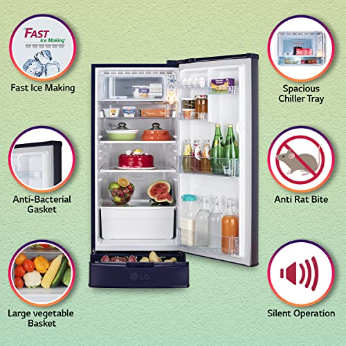 Image of LG 190L 2 Star Direct-Cool Single Door Refrigerator (GL-D199OBPC, Blue Plumeria, Base stand with Drawer)