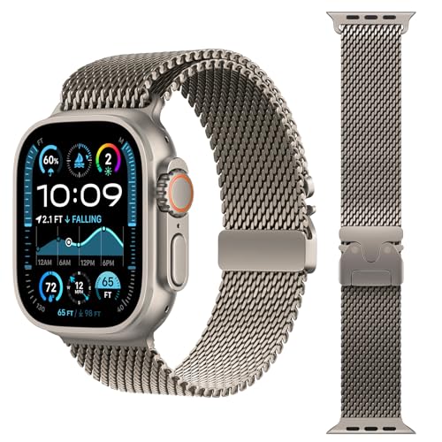 Milanais Loop Bracelets Compatible avec Apple Watch Bracelet Ultra 3/2/1 49mm 46mm 45mm 44mm Hommes Femmes, Bracelet Métallique Réglable pour iWatch Serie 11 10 SE 9 8 7 6 5 4, Boucle Style Parachute