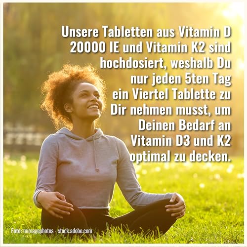 Vitamin D3 K2 Tabletten -200 Tabletten - Vitamin D Hochdosiert 20000 IE + 200µg Vitamin K2-Mk7 - D3 K2 Depot - Vegetarisch - Hochdosiert