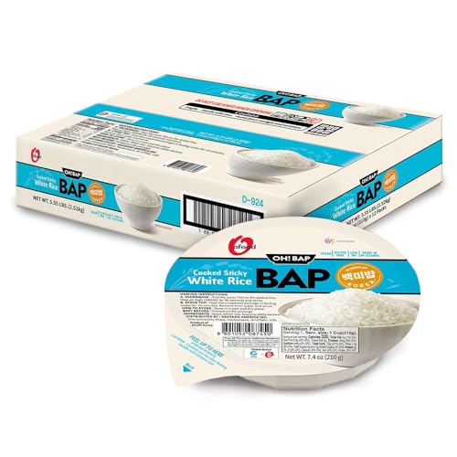 O'Food BAP Instant Cooked White Rice – (12 Pack) Microwavable Korean Sticky Rice Bowls, Gluten-Free Asian Pantry Staple, Ready in 90 Seconds, Korean Food Quick Meal, Microwave Safe Rice Cups
