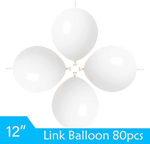 Miniatura 8 de Link Balloons White 12 Inch Quick Link Latex Balloon 80 Pcs for Wedding, Baby Shower, Birthday, Bridal Shower, Halloween, Christmas, Party Festival
