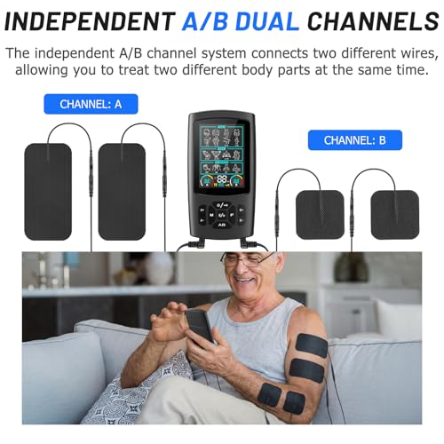 Image of 28 Modes TENS Unit Muscle Stimulator for Pain Relief | 40 Levels, Dual-Channel, 3-in-1 EMS Massage Machine for Shoulder, Back Pain Relief Therapy (12 Electrode Pads)