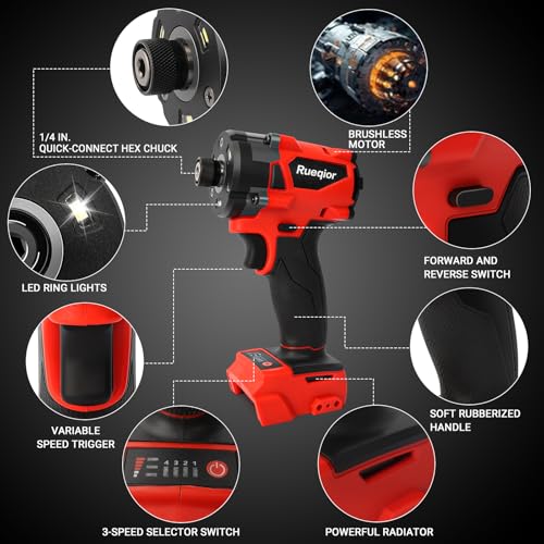 Image of 2953-20 Cordless Impact Driver for Milwaukee M18 Battery, Up to 220Ft-lbs(300N.m) Brushless 1 /4 inch Impact Driver, 3-Speed Lightweight Power Impact Drivers