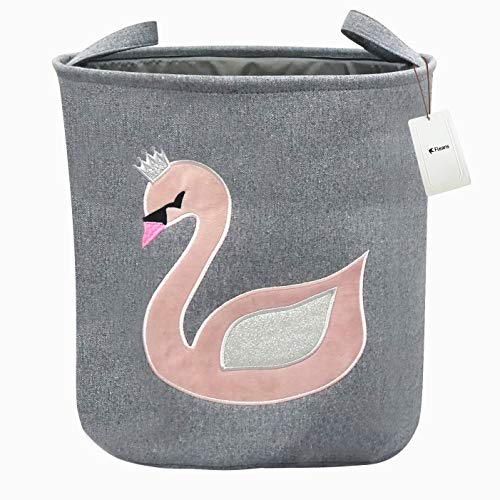 Fieans Collapsible Laundry Basket Large Canvas Fabric Nursery Hamper Kids Toys Storage Bins Organizer Clothes Hamper with Handle, Swan Grey
