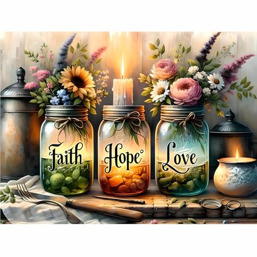 Fotasmua Cross Stitch Kits for Adults - Faith, Hope, Love Wishing Bottle Stamped Cross Stitching...