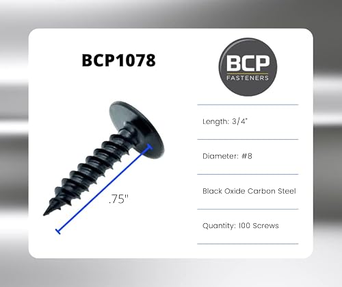 BCP Fasteners #8 x 3/4", 100 Qty Phillips Small Black Modified Truss Head Screws, Deep Thread Sharp Point, Carbon Steel Black Phosphate Coated Self-Tapping Screws for Wood & Metal (BCP1078)
