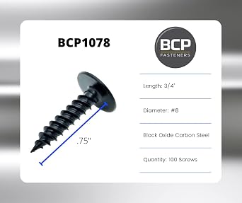 BCP Fasteners #8 x 3/4, 100 Qty Phillips Small Black Modified Truss Head Screws, Deep Thread Sharp Point, Carbon Steel Black Phosphate Coated Self-Tapping Screws for Wood & Metal (BCP1078)