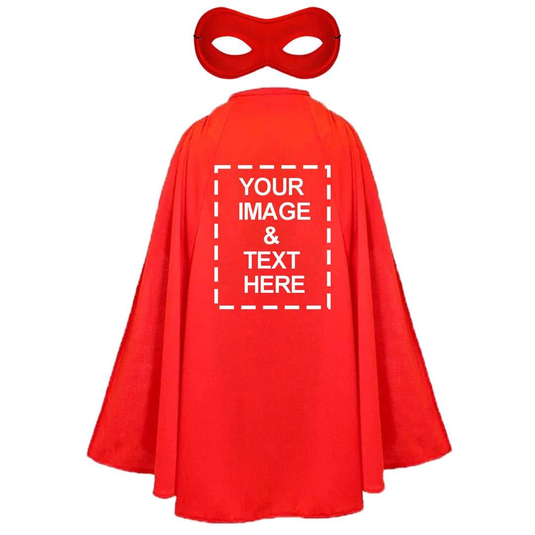 Adults Personalised Superhero Costume - Pack of 3 - Long Red Cape with Your Design on the Back, Matching Eyemask - Mens Stag Party Charity Upload Your Own Design Customised Fancy Dress Outfit โ image 1