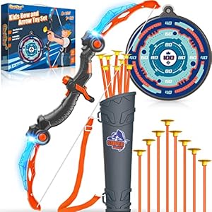 GiziGizi Bow and Arrow for Kids 4-6 8-12, Kids Archery Set with Light-up LED & Sound, 8 Suction Cup Arrows, Target…