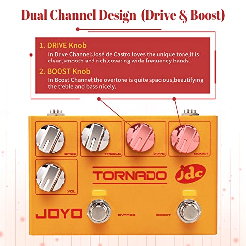 Image of JOYO Jose de Castro Signature Dual Overdrive & Boost Guitar Pedal, 5-Knob Control with Independent Drive /Boost Footswitches & 3-Band EQ, True Bypass (TORNADO R-21)