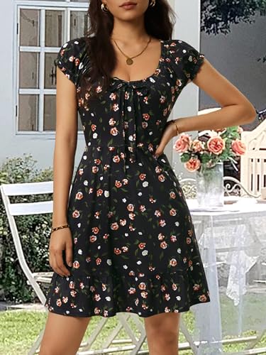 Image of HUHOT Teen Petite Women Floral Short Summer Mini Dresses with Pockets Cute Milkmaid Sundress 2026