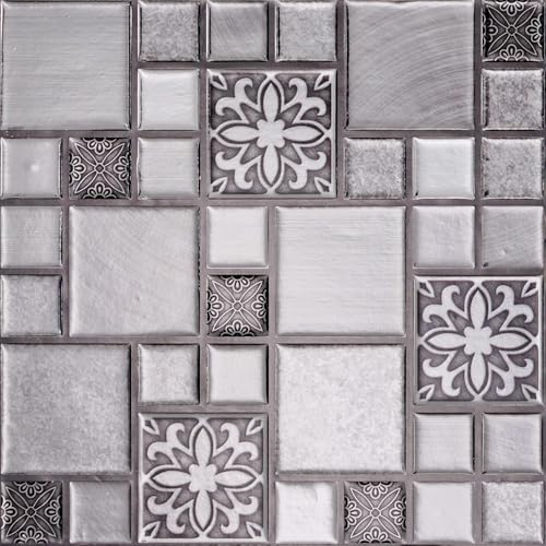Main Street Creations 4-Sheet Kitchen Backsplash Tiles Peel and Stick. Renter Friendly Backsplash in Silver Mosaic Design. Self Stick Wall Tiles for Your Home and Art Projects. by Main Street - Used condition - US$12.89