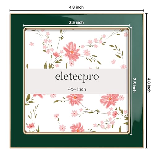 Image of eletecpro 4x4 Enamel Picture Frame with Real Glass Cover, Square Photo Frame with Gold Metal Edge Display Pictures 4 by 4 for Tabletop and Wall Decor, Green, 1 Pack
