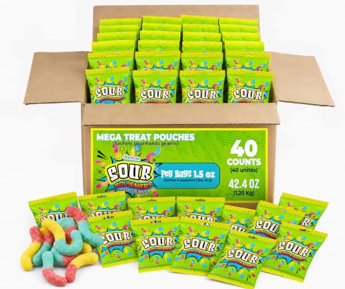 Sour Gummy Worms Individually Wrapped - Peg Bags 40 Count