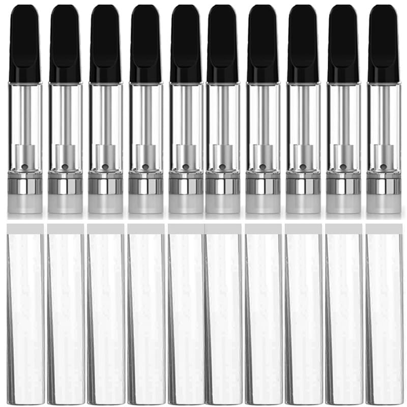 10 PCS 1ml Glass Test Tubes for Lids, 510 Thread Clear Vials with Plastic Cap Container Transparent Test Tubes for Jewelry Beads Powder Spice Liquid Storage