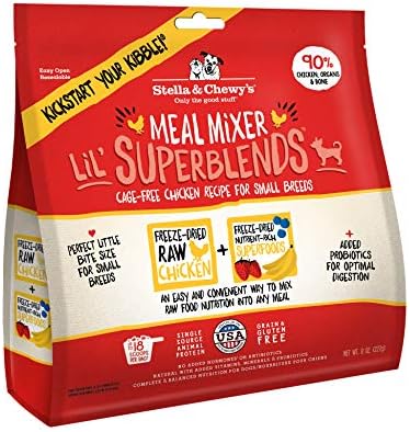 Stella & Chewy’s Freeze Dried Raw Cage-Free Chicken Meal Mixers – Lil’ SuperBlends Dog Food Topper for Small Breeds – Grain Free, Protein Rich Recipe – 8 oz Bag