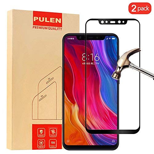 [2 Pack] Xiaomi Mi 8 Screen Protector, PULEN [Scratch Resistant] [Ultra Clear] [Easy-Install] 9H Tempered Glass 0.33mm 2.5D Glass Screen Protector for Xiaomi Mi 8 (Black)