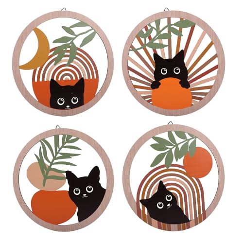 Chat noir décoration murale ronde EMUKOEP 9,8 pouces boho orange