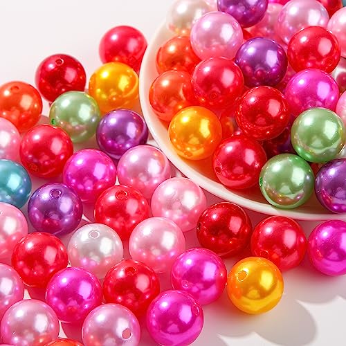 ANCADN 20mm Acrylic Beads 100pcs Color Pearl Bead Chunky Bubblegum Beads for DIY Jewelry Making (Pearl)