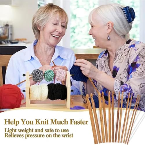Support de fil en bois rotatif double pour tricot et crochet - 4