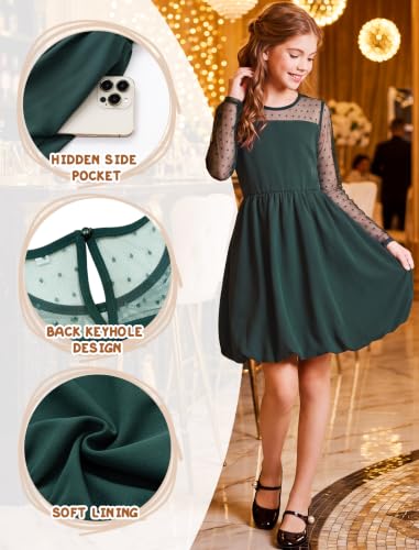 Girls Holiday Dresses Christmas Forest Green Party Casual Formal Dress Mesh 8-10 Years Vestidos De Navidad para Niñas Tween - image 4
