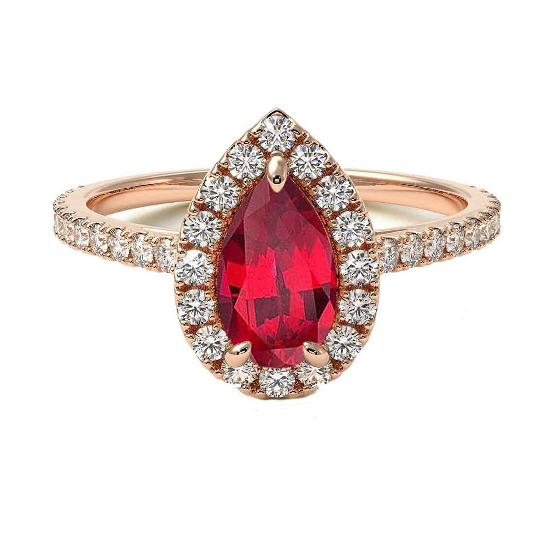 Choose Your Gemstone 18K Rose Gold Ring Pear Shape Halo Diamond Design Wedding Engagement Handmade and Fashion Jewelry for Women Girl Available in Size 4,5,6,7,8,9,10,11,12