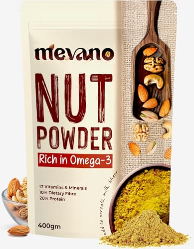 Image of Mevano Nuts Powder for Kids, 400g | Rich in Omega-3, NO Added Sugar | Dry Fruits powder for Kids - Badam, Walnut, Cashew, Pista | 20% Protein, 17 Vitamins & Minerals, 10% Fibre