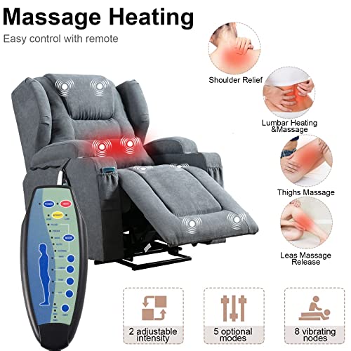 Oqqoee Lift Chair Recliners For Elderly Electric Power Lift Recliner Chair With Massage & Heat Vibration / 3 Positions / 2 Side Pockets/Button Control For Home Living Room #TOP5
