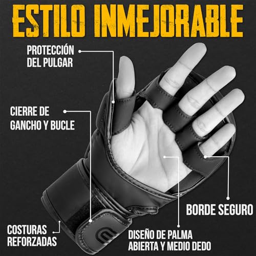 EVO Fitness Guantes MMA Hombres Mujeres Cuero Sparring Karate Grappling Muay Thai Guantes Entrenamiento De Artes Marciales UFC De Lucha En Jaula Boxeo Combat Deportes (Negro, L) - imagen 2