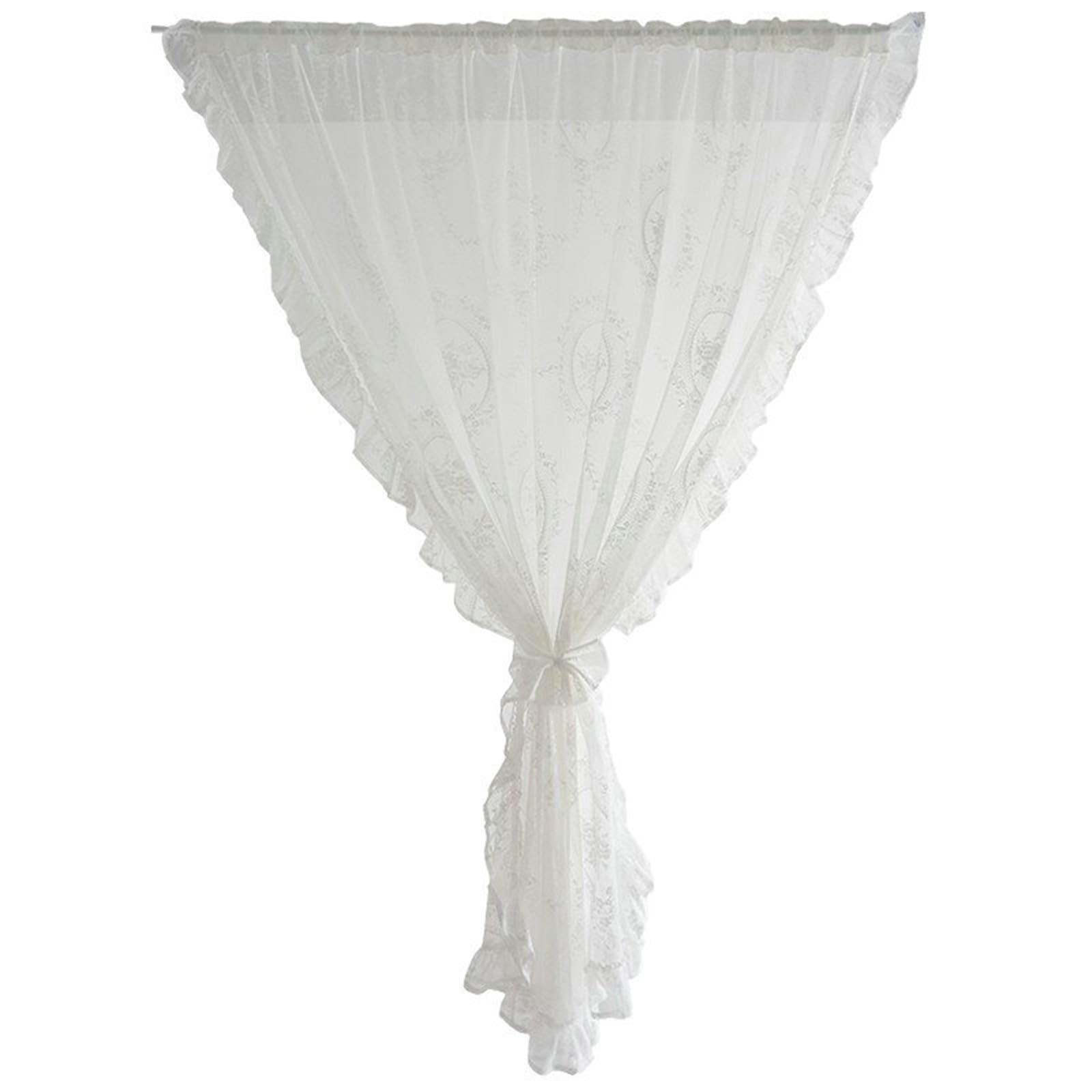 Zazdrostka bistro kuchenna, półprzezroczysta, 130 x 155 cm (wys. x szer.), 1-częściowa koronka z haftem i falbankami, firanka rzymska, poliester, bawełna, półprzezroczysta, woal, biała