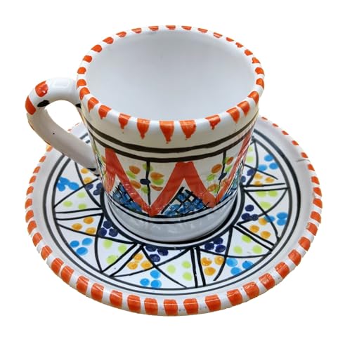 Service de tasses à café en céramique tunisienne - Élégance artisanale pour votre cuisine - Set de 2 pièces. 1211200920