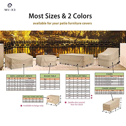 Wj-X3 Round Patio Furniture Cover, 72" D X 31" H, Waterproof, Uv Resistant, Anti-Fading Outdoor Cover For Round Dining Table And Chairs Set, Beige #TOP5